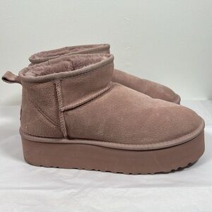 Ugg Classic Ultra Mini Platform Suede Ankle Boots Pink Fur Lined Size 42 9